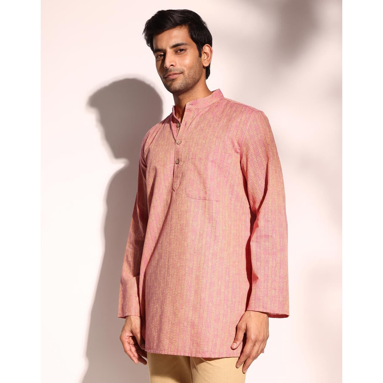 Fabindia Men's Cotton Dobby Regular Short Kurta (1038371Purple_Purple