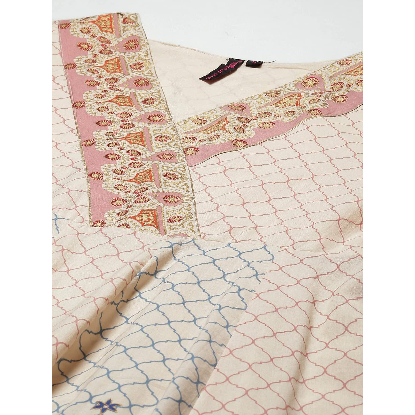 Ishin Women's Beige Foil Printed Anarkali Kurta With Dupatta