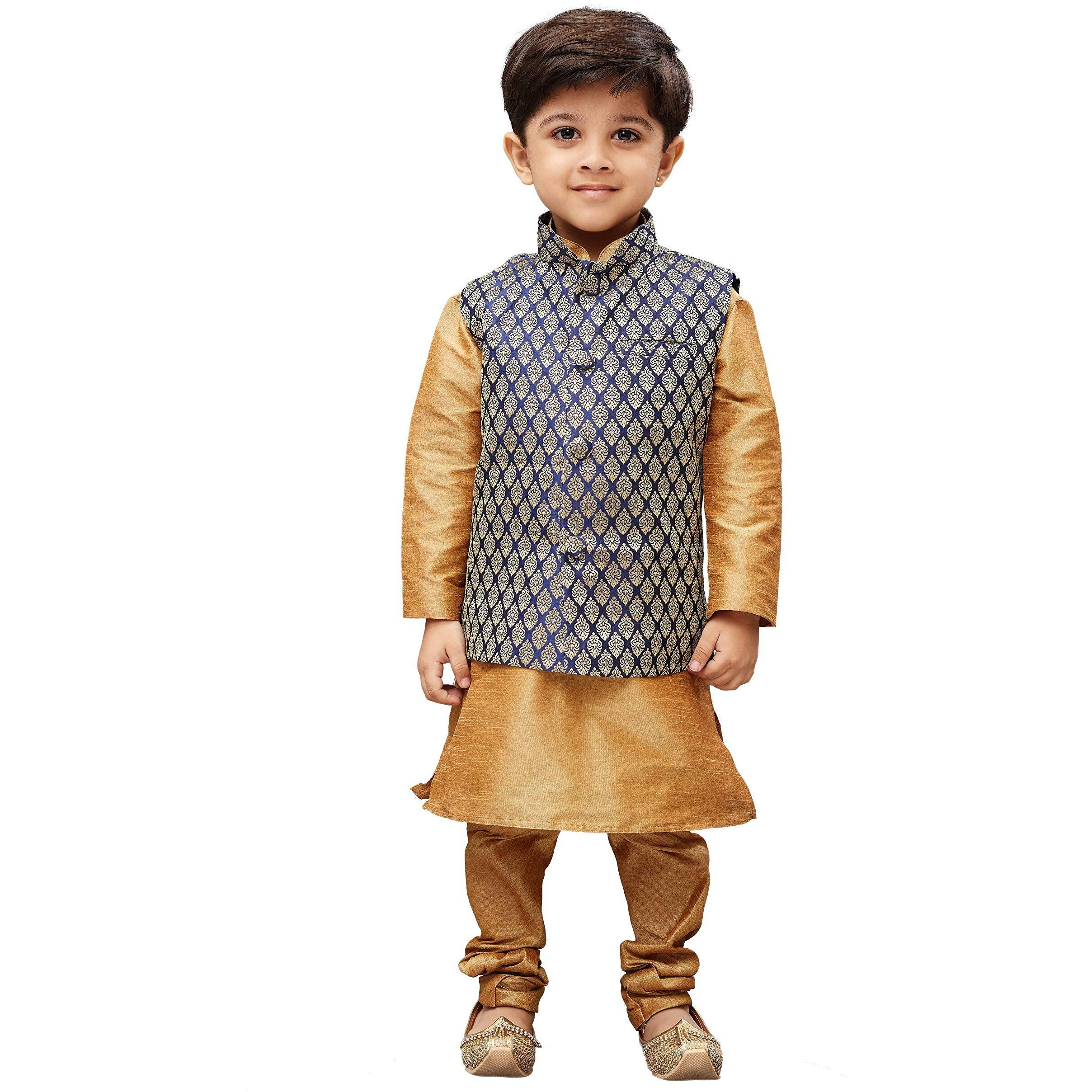 Jbn Creation Boys Silk Blend Rose Gold Kurta Pyjama Jacket Set - Elegance For Festivals_Vasbjbu005Nbkrg001Nprg_16