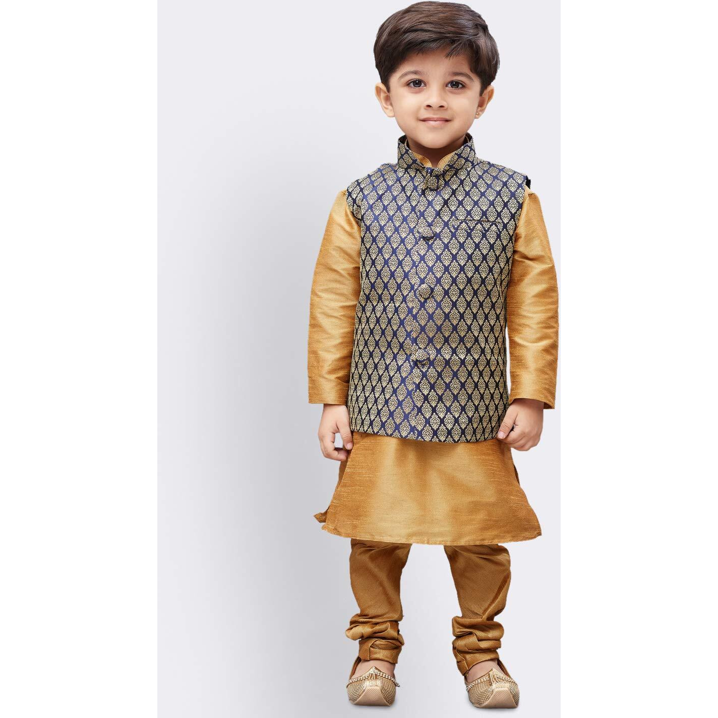 Jbn Creation Boys Silk Blend Rose Gold Kurta Pyjama Jacket Set - Elegance For Festivals_Vasbjbu005Nbkrg001Nprg_16