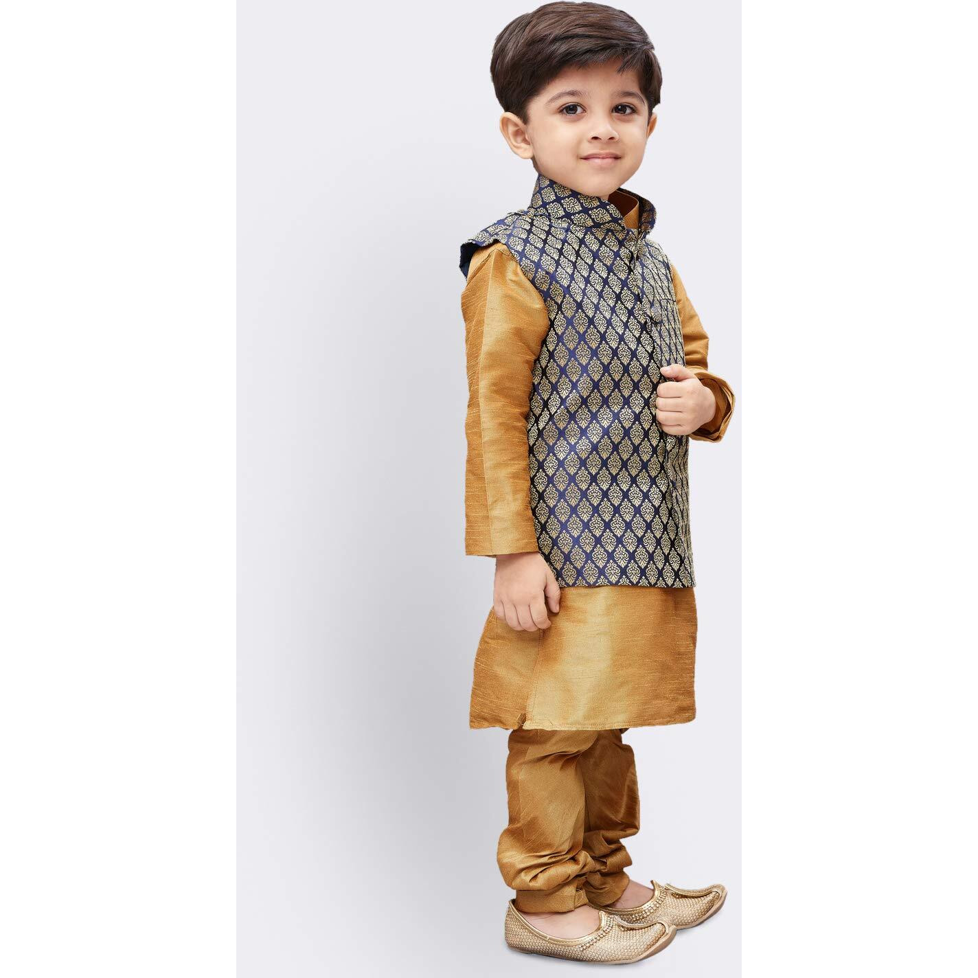 Jbn Creation Boys Silk Blend Rose Gold Kurta Pyjama Jacket Set - Elegance For Festivals_Vasbjbu005Nbkrg001Nprg_16