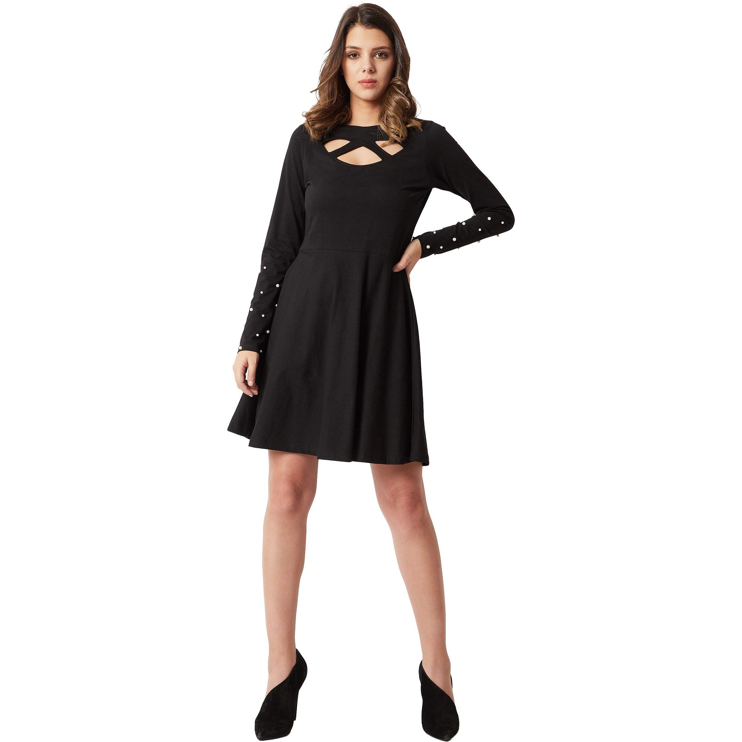 Miss Chase Women's Cotton Cut-Out Dress(Mcaw18D10-89-62-02,Black,X-Small)