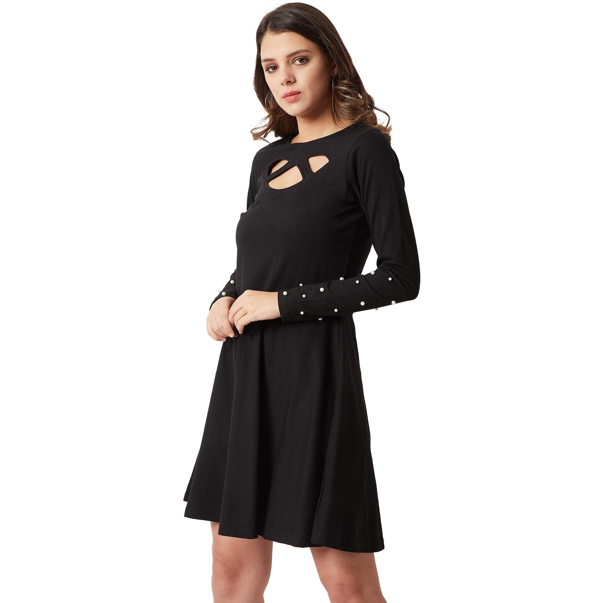 Miss Chase Women's Cotton Cut-Out Dress(Mcaw18D10-89-62-02,Black,X-Small)