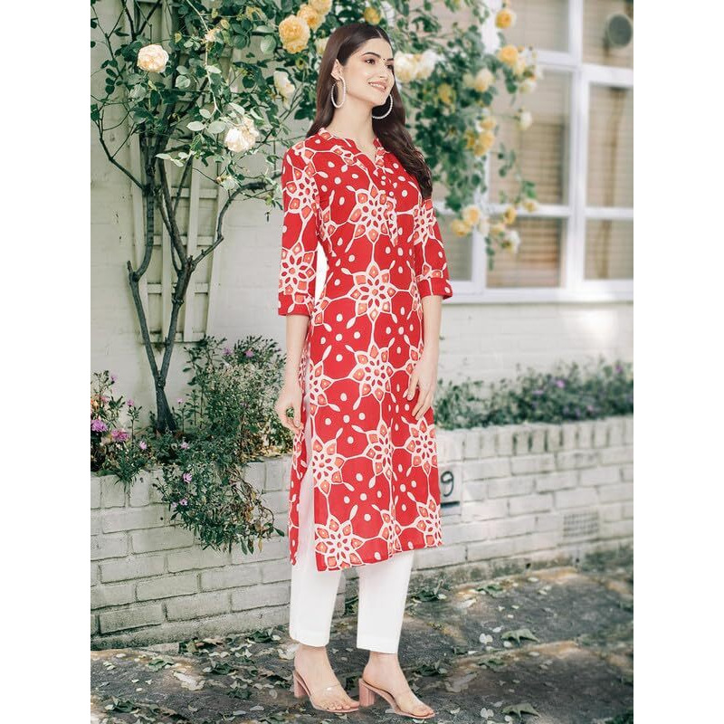 Pinkmint Women Cotton Kurti Ll Stright Printed Collared V Neck Kurta Ll Stylish Regular Fit Kurti's (Pack Of 01)