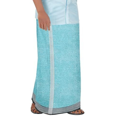 Prakasam Cotton Mens Cotton Single Multi Colour (1.28X2.00 Mtrs) Dhoti - Stripes Border (Green)