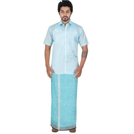 Prakasam Cotton Mens Cotton Single Multi Colour (1.28X2.00 Mtrs) Dhoti - Stripes Border (Green)
