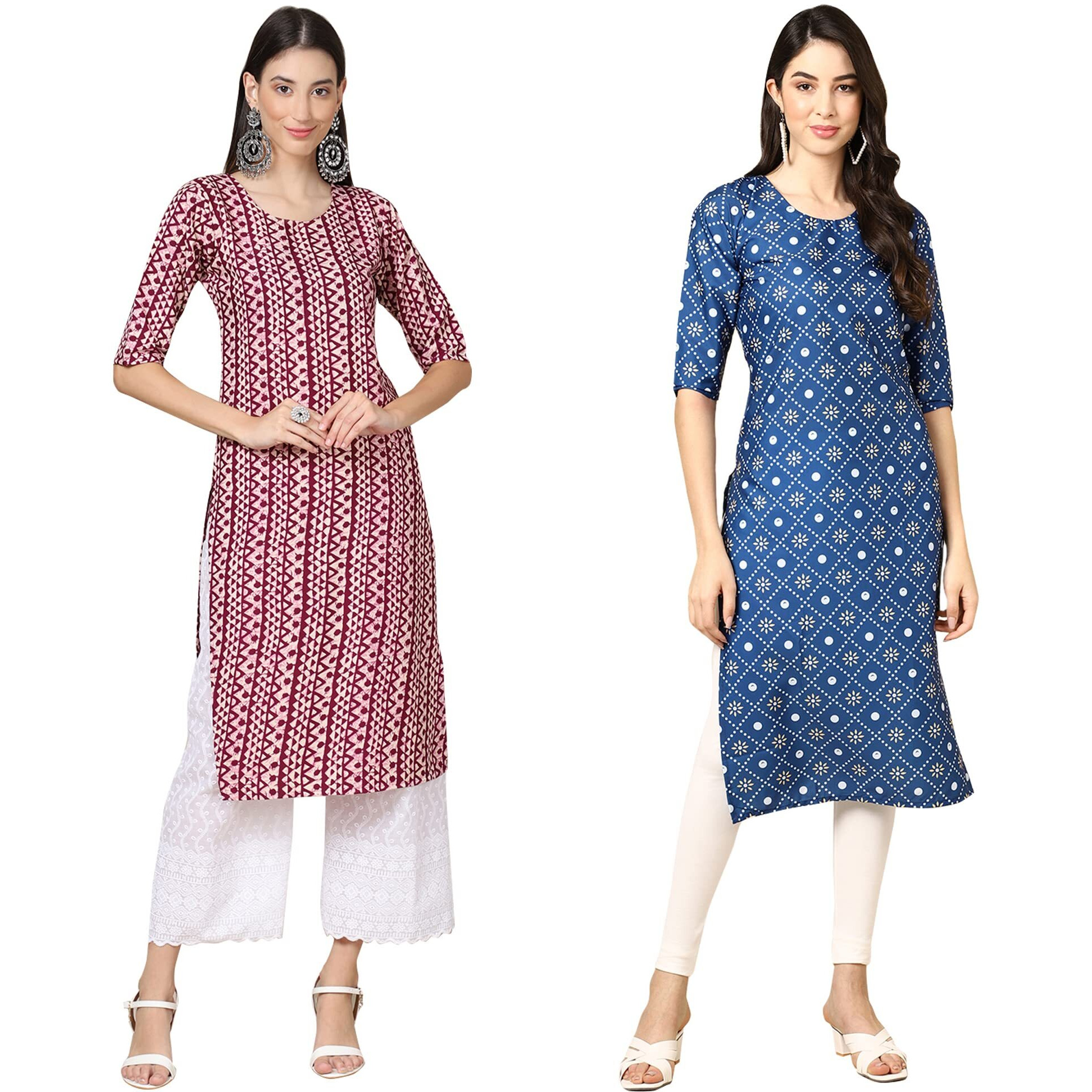 Pinkmint Women's Crepe Digital Print Straight Kurta Pack Of 2 [C-347-353_M]
