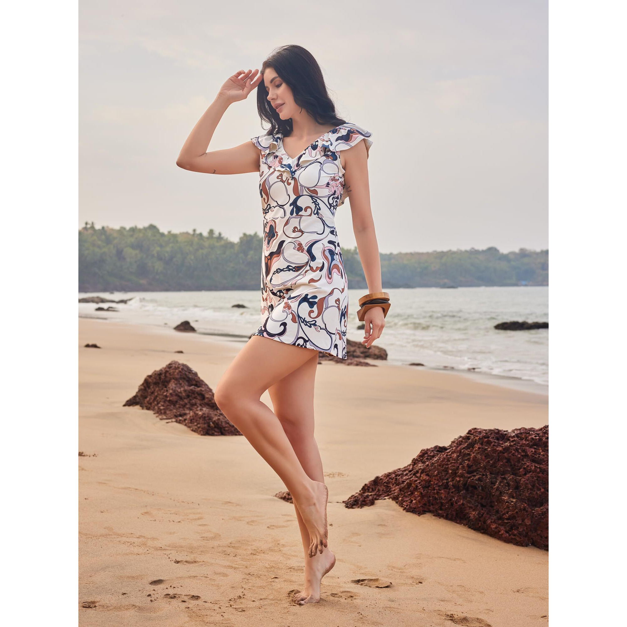 Purvaja Womens A-Line Mini Length Dress (Wini-007-Jelly_White_Large)