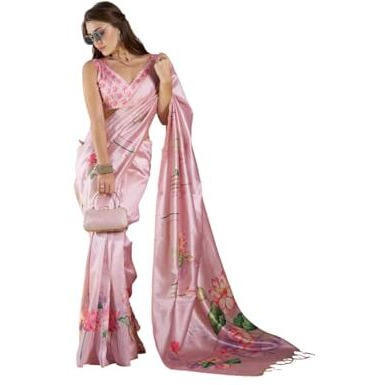 Shiv Textiles Women's Linen Printed Saree(Klis-956-Pink)