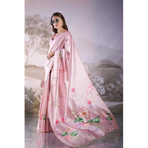 Shiv Textiles Women's Linen Printed Saree(Klis-956-Pink)