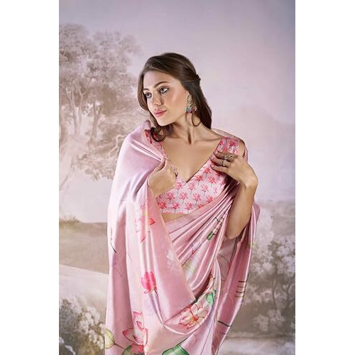 Shiv Textiles Women's Linen Printed Saree(Klis-956-Pink)