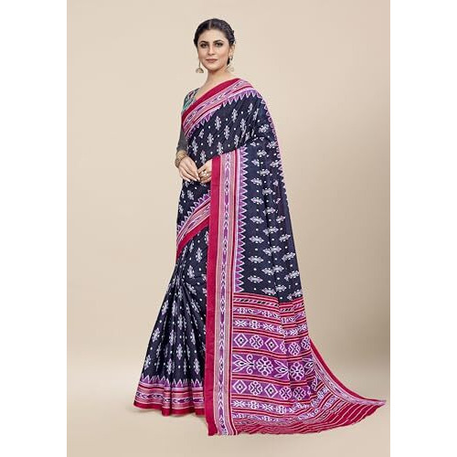 Shiv Textiles Womens Navy Blue Cotton Printed Saree For Women (Smc-St-186-Navy Blue)