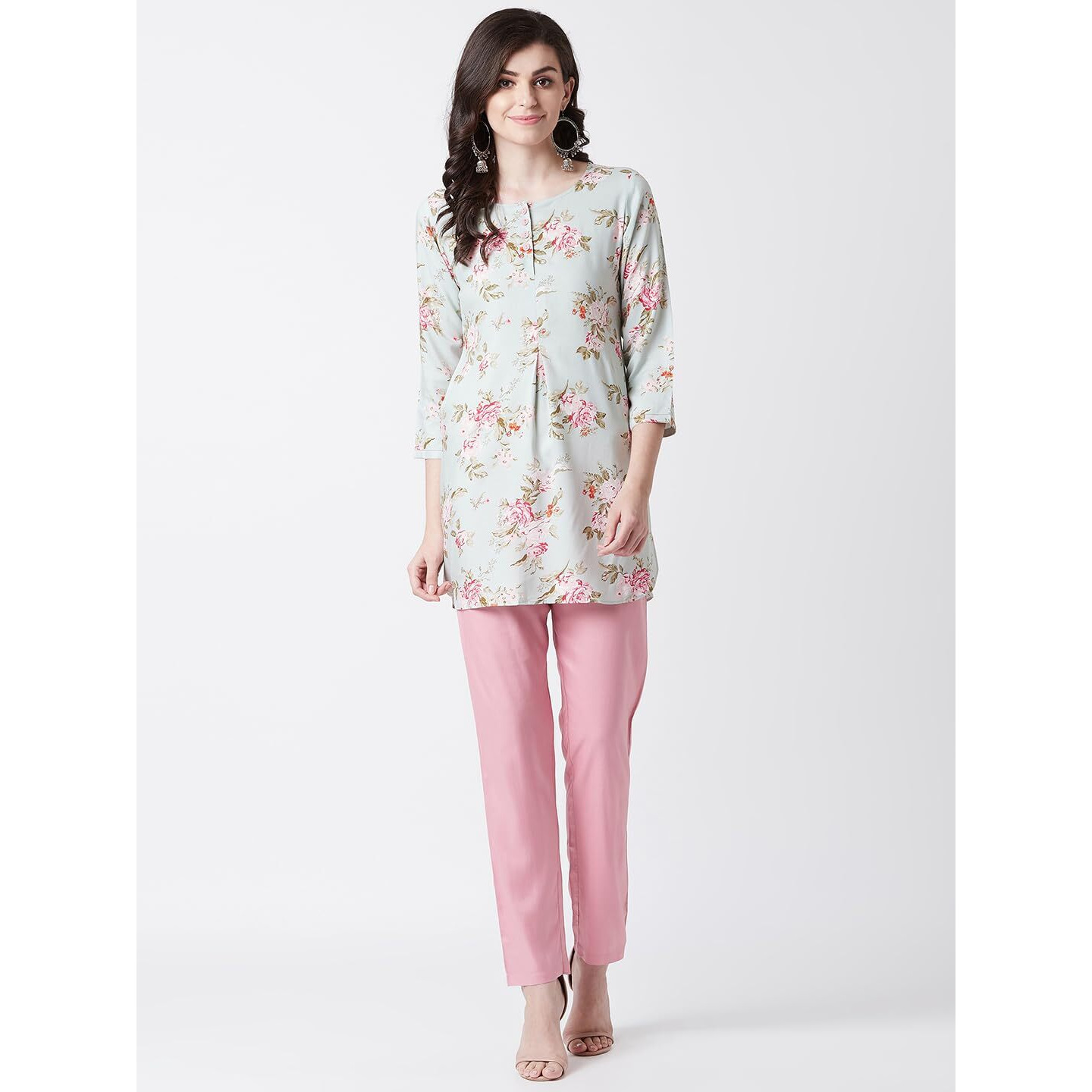 Tissu Women's Sage Green & Pink Floral Printed Kurti 2027_Green_Xs