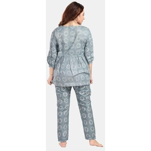 Fabme Women's Motifs Print Grey Co-Ord Set