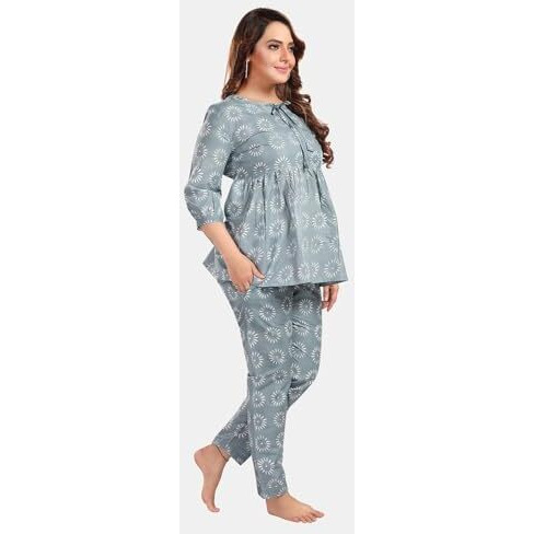 Fabme Women's Motifs Print Grey Co-Ord Set