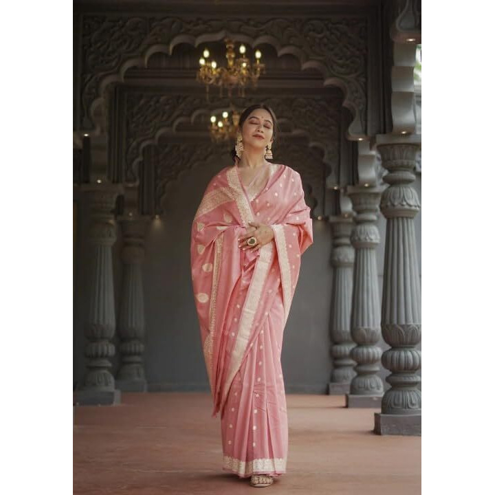 Flosive Women's Cotton Saree With Blouse Piece (Candle Light Peach)