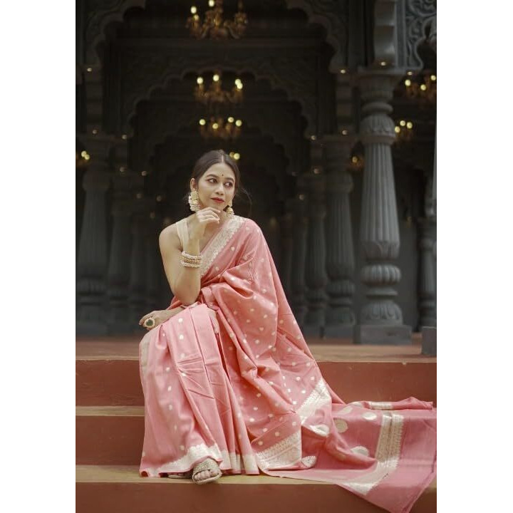Flosive Women's Cotton Saree With Blouse Piece (Candle Light Peach)