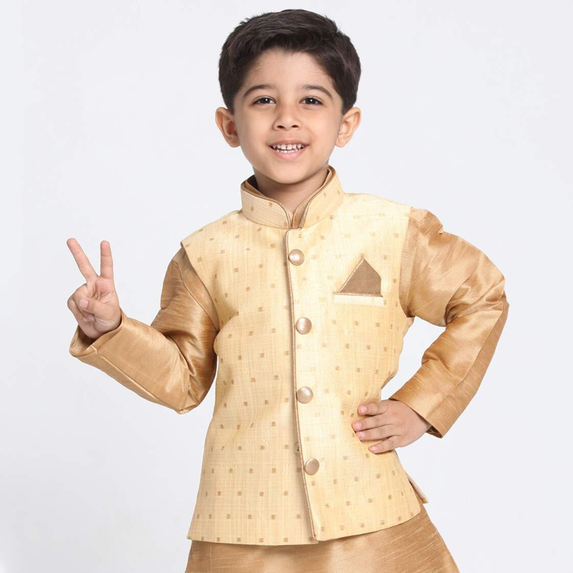 Jbn Creation Vastramay Gold Cotton Silk Blend Boys Nehru Modi Jacket - (Vasbj009Go) For 12-18 Months