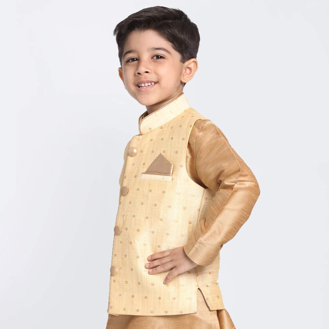 Jbn Creation Vastramay Gold Cotton Silk Blend Boys Nehru Modi Jacket - (Vasbj009Go) For 12-18 Months