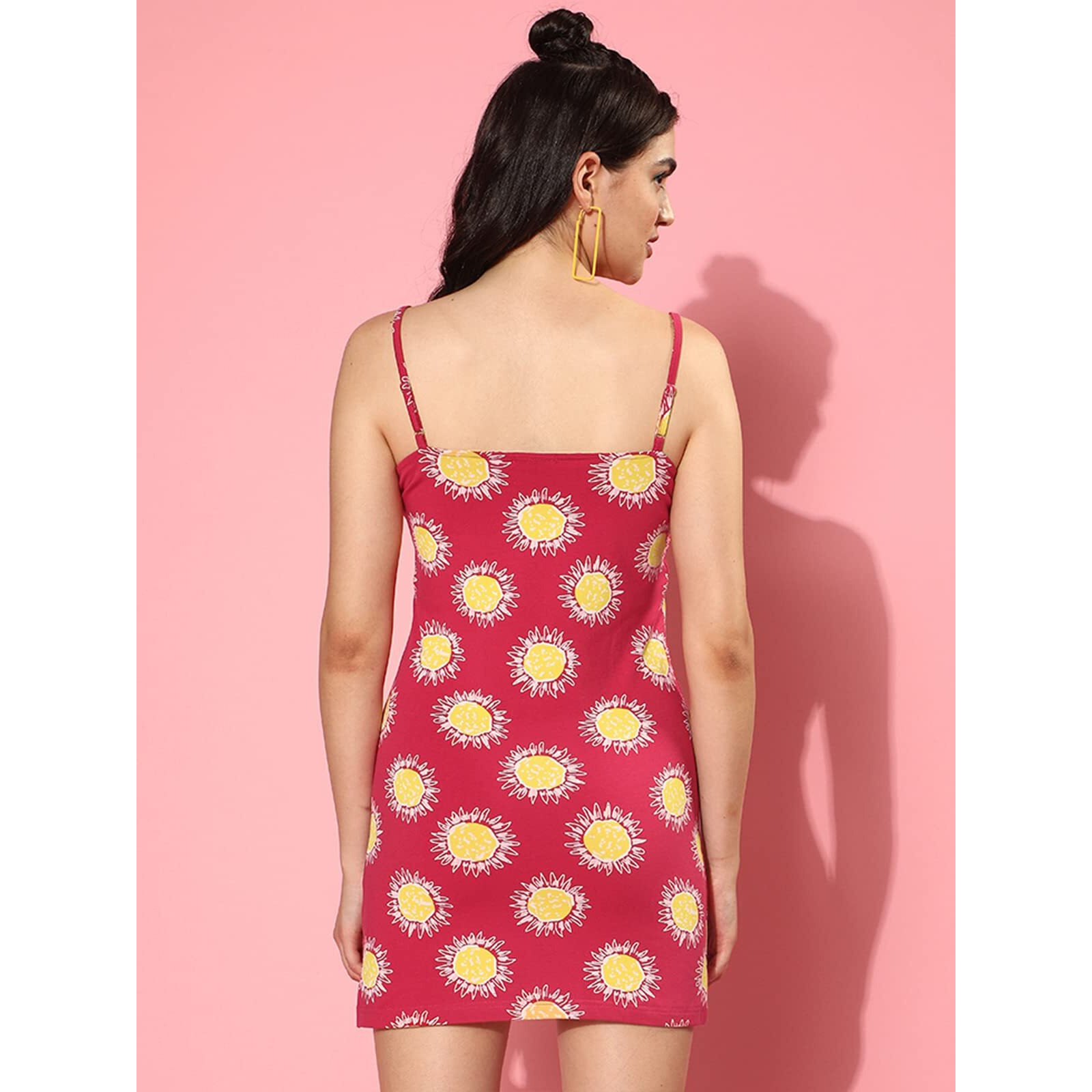 Juneberry Red & Yellow Floral Printed Snug Fit Sleeveless Strappy Above Knee-Length Sheath Dress (Jbdr_0323_2001_Vm_Xxl)