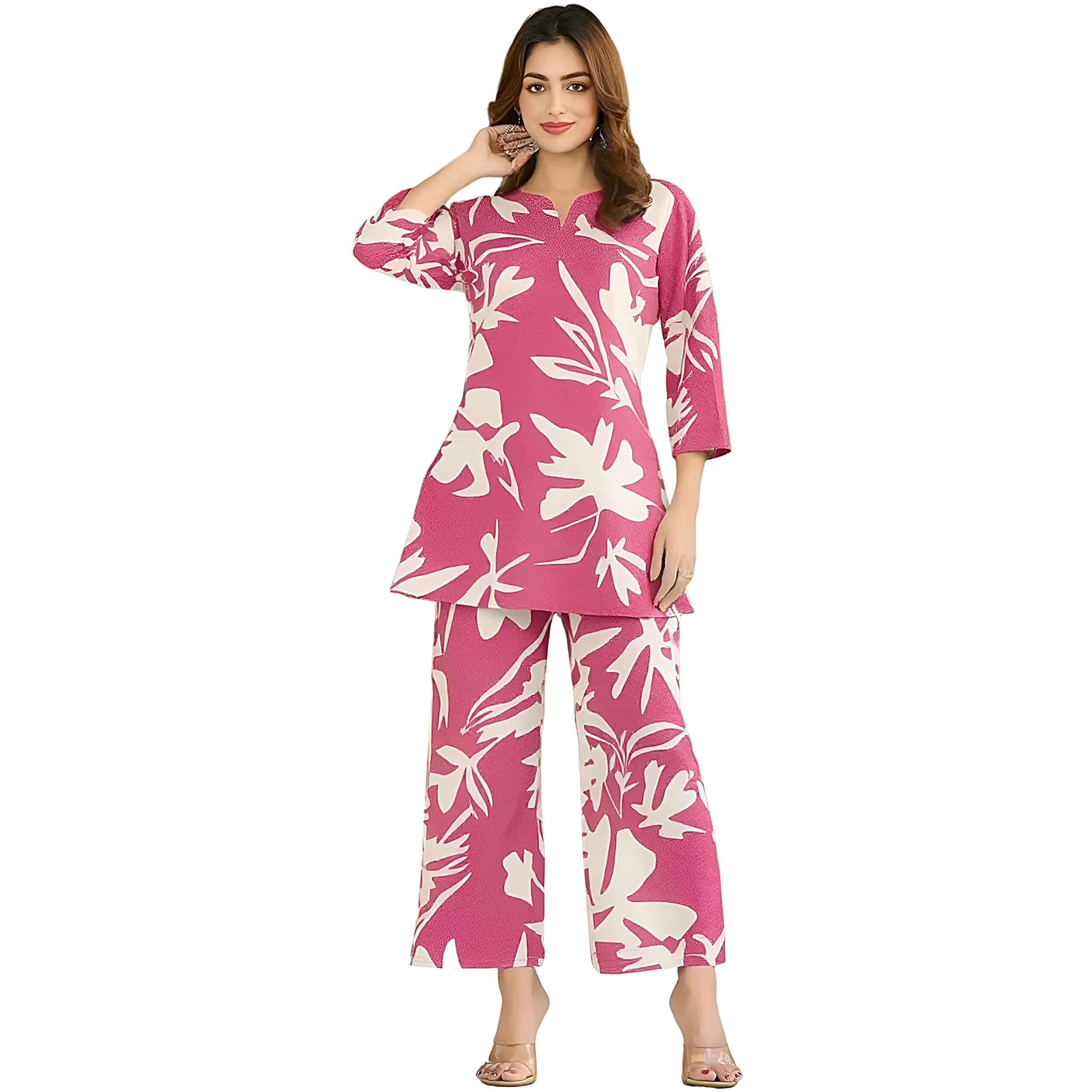 Pinkmint Women's Pure Cotton Co Ord Set L Printed Stylish Top & Bottom Set L Wide-Leg Pant Loungewear L Day-To-Night Comfort Wear Purple