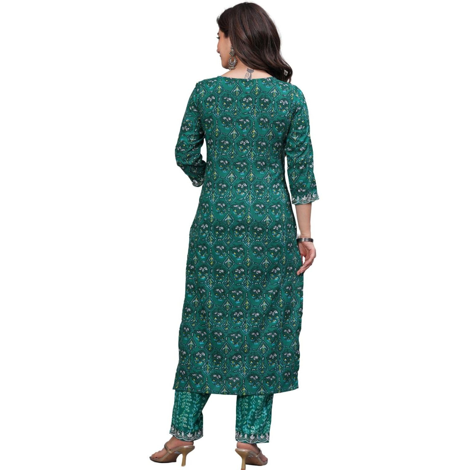 Rytras Women's Embroidered Straight Kurta Set With Palazzo Pants & Dupatta- Ethnic Wear, Green(Ryt607-New,M)