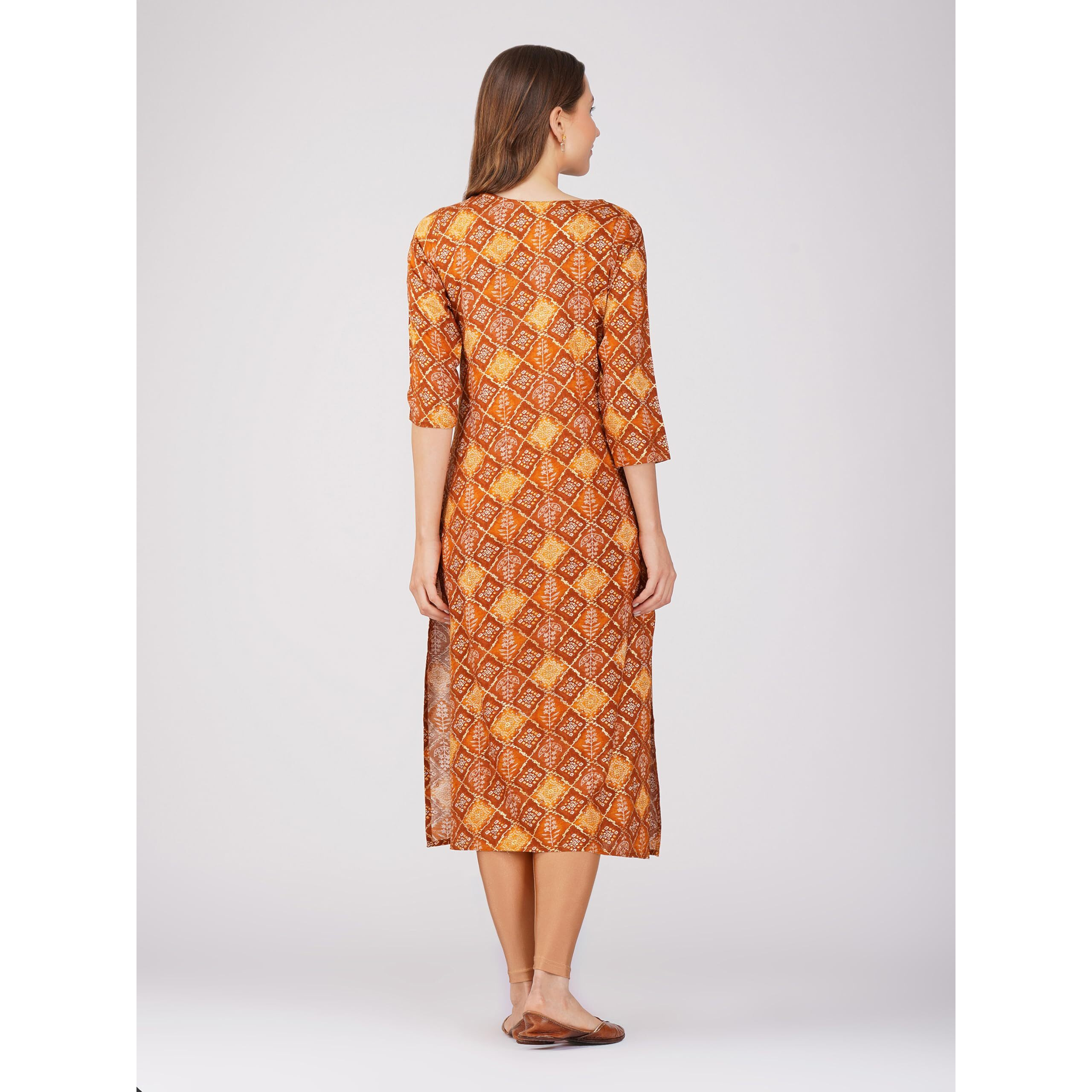 Rytras Women's Foil Printed Straight Kurta(Mustard,Xl)