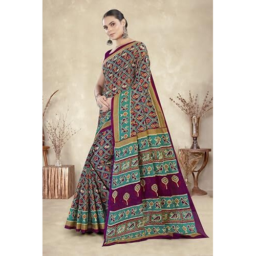 Tamaira Fashion Women's Patola Printed Pure Cotton Mulmul Saree Without Blouse Piece(Ab40_Magenta)