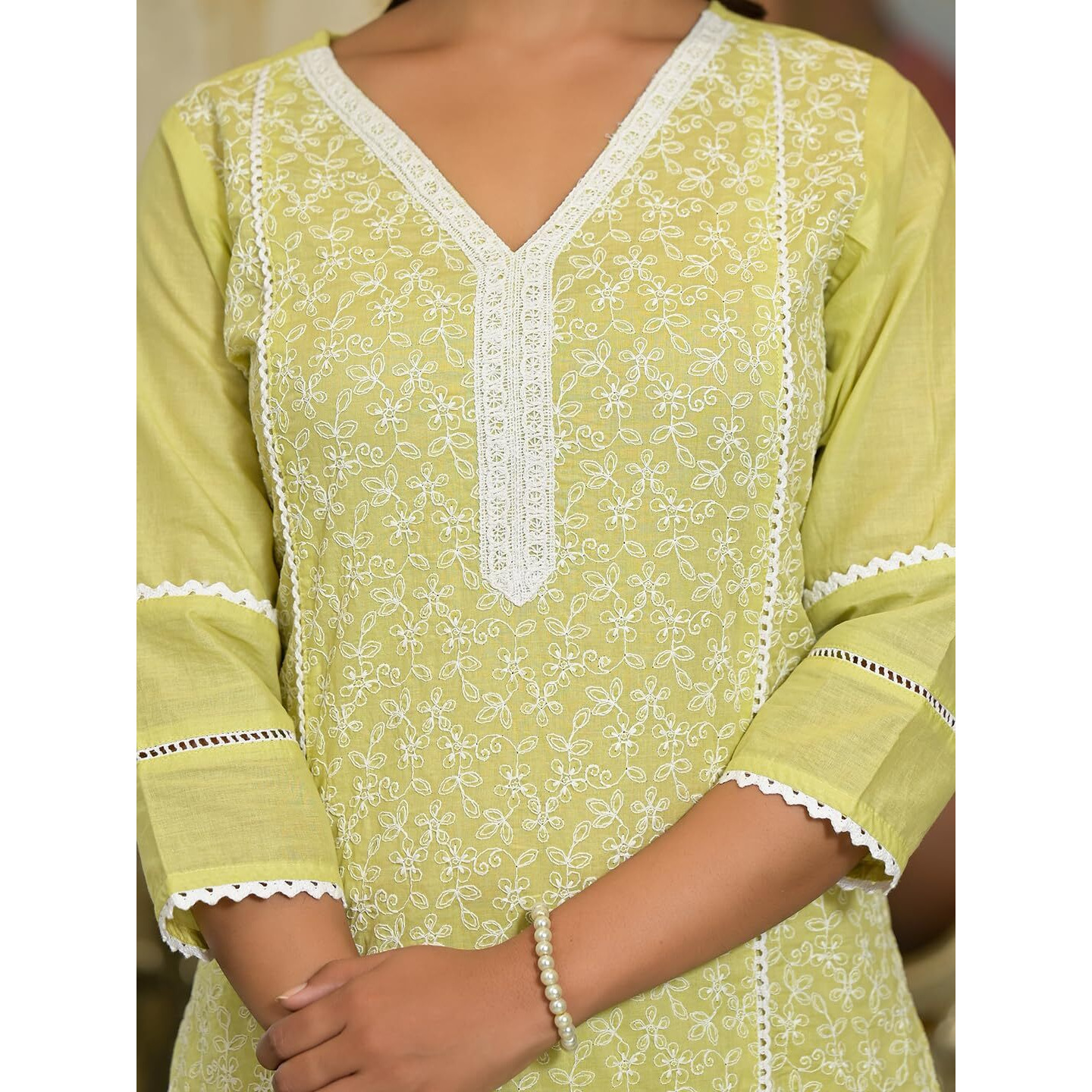 Varanga Women Lime Green Chikankari Embroidered Kurta Set With Dupatta
