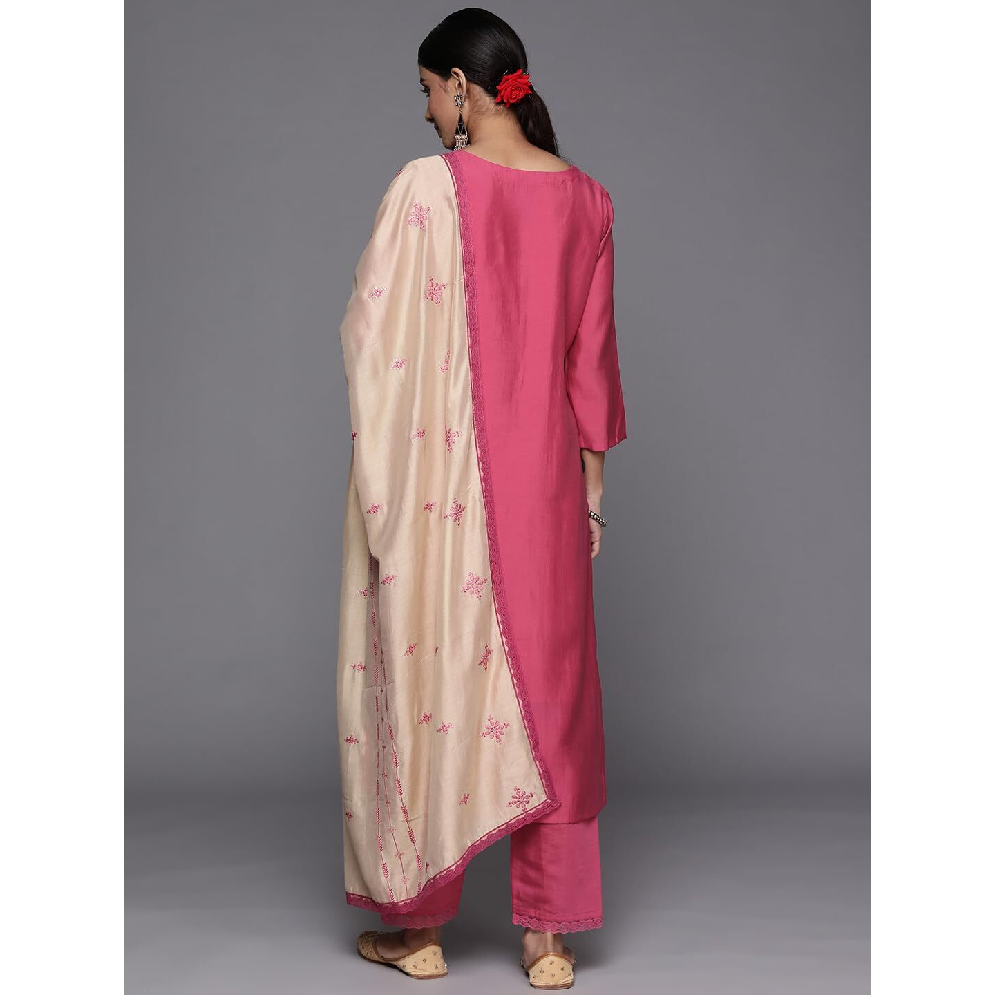 Varanga Women's Silk Blend Regular Kurta Set (Nv_Vskd2157_Pink