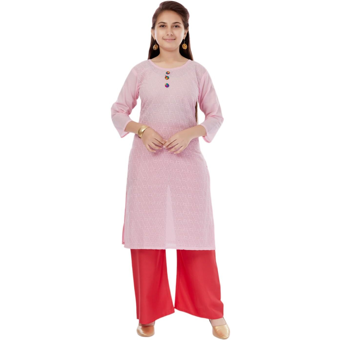 Aarika Girls Pink Colour Cotton Embroidery Kurti (Kurti-K-181-Pink-28)