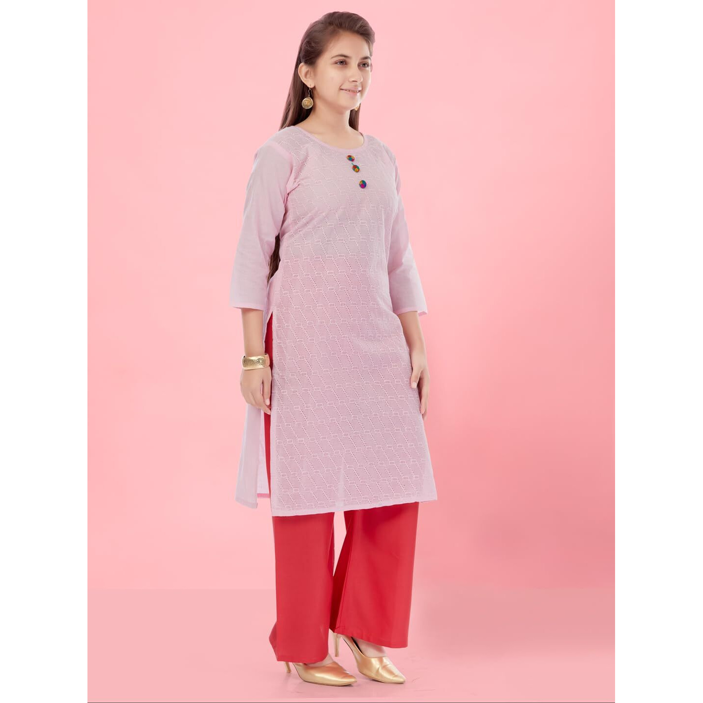 Aarika Girls Pink Colour Cotton Embroidery Kurti (Kurti-K-181-Pink-28)