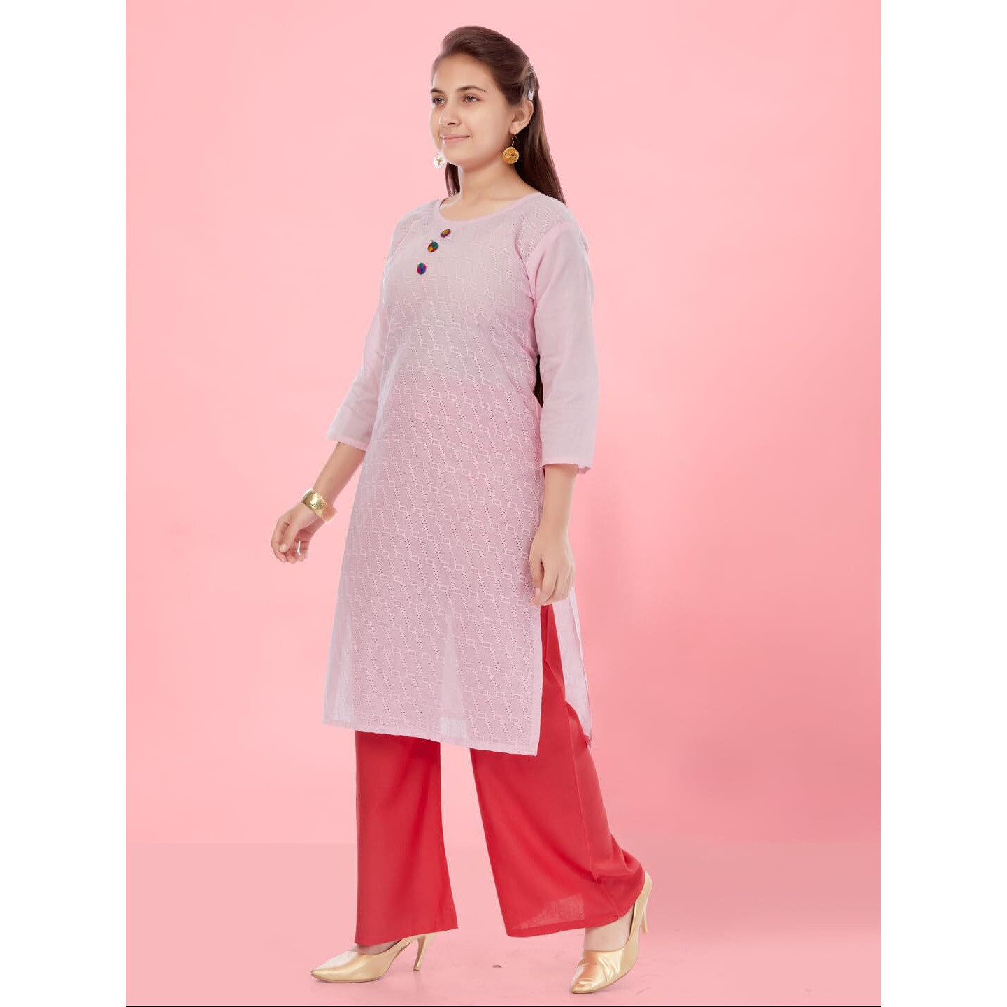 Aarika Girls Pink Colour Cotton Embroidery Kurti (Kurti-K-181-Pink-28)