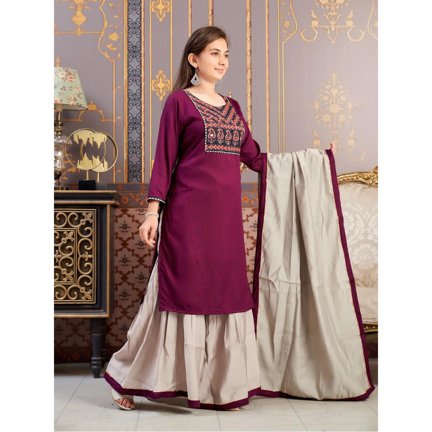 Aarika Girls Ethnic Wear Purple Colour Floral Print Rayon Kurti-(8-15 Years)-(Kurti-Tr-K-889)