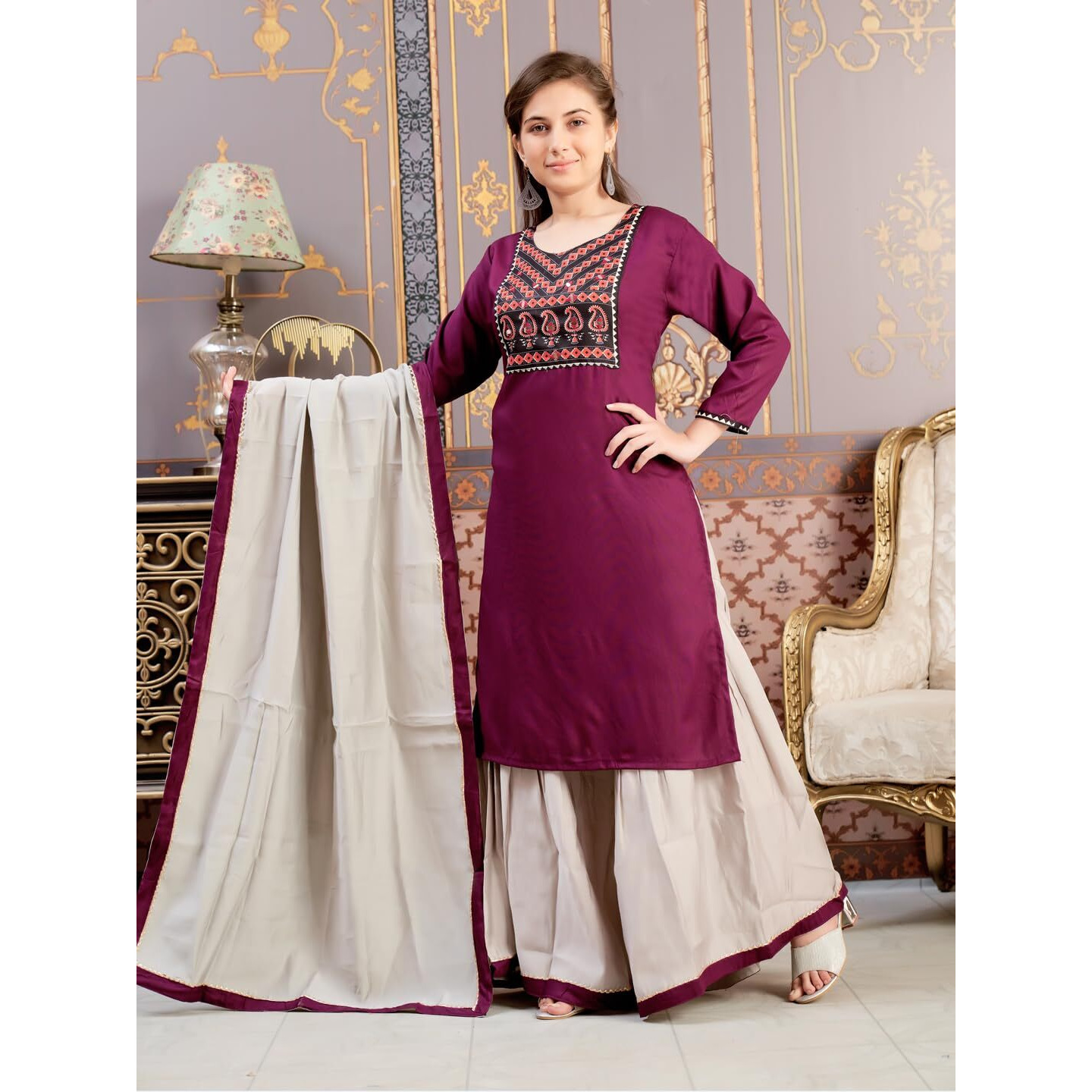 Aarika Girls Ethnic Wear Purple Colour Floral Print Rayon Kurti-(8-15 Years)-(Kurti-Tr-K-889)