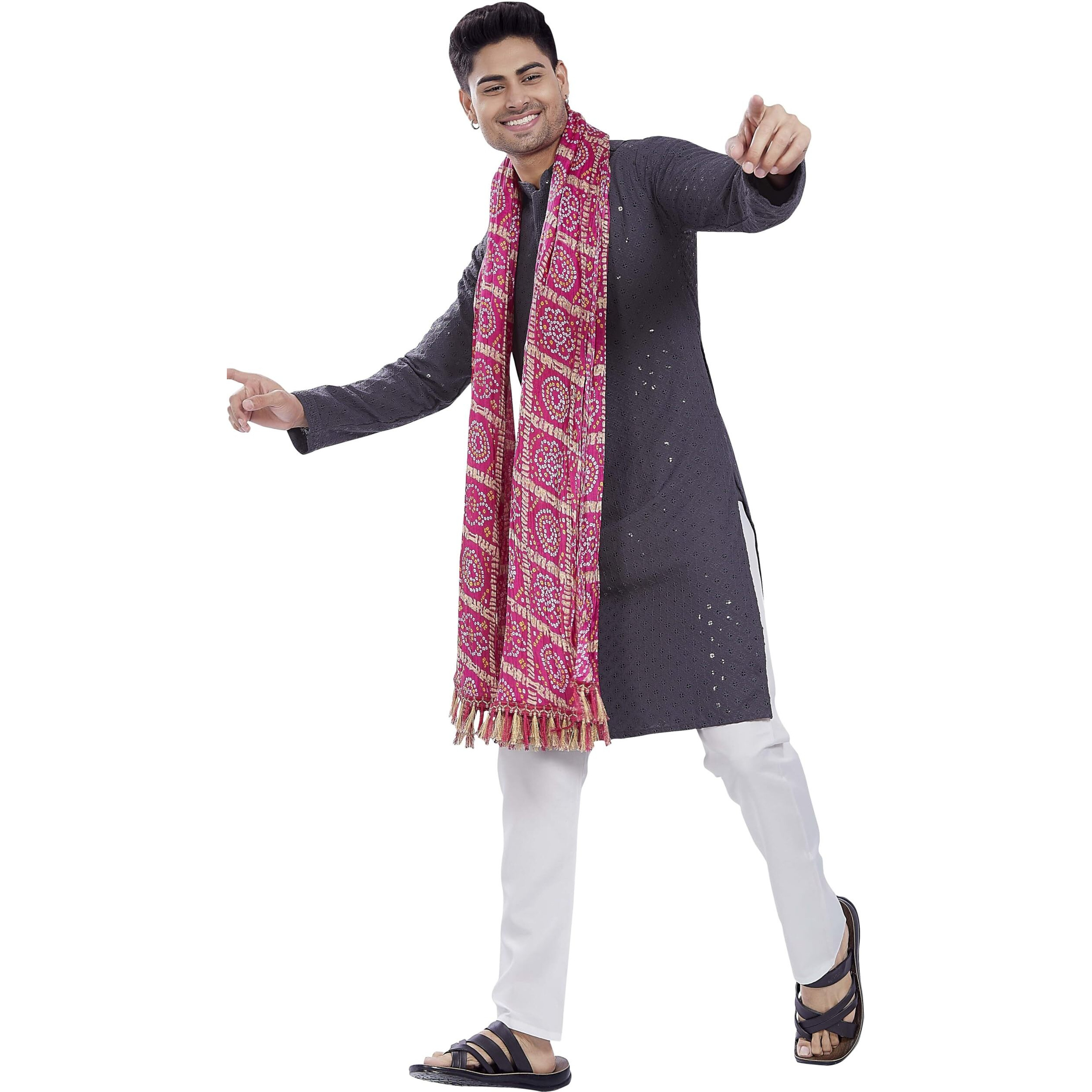 Divisive Men's Printed Art Silk Bandhani Dupatta/Stole(Ddp2_Pink)