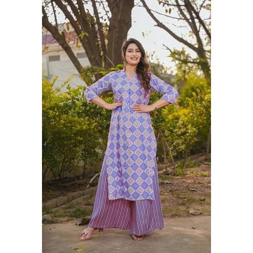 Fabnex Cottan Floral Regular Women Kurta Set (K-88-Lavendor-M_Lavendor_M)