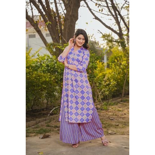 Fabnex Cottan Floral Regular Women Kurta Set (K-88-Lavendor-M_Lavendor_M)