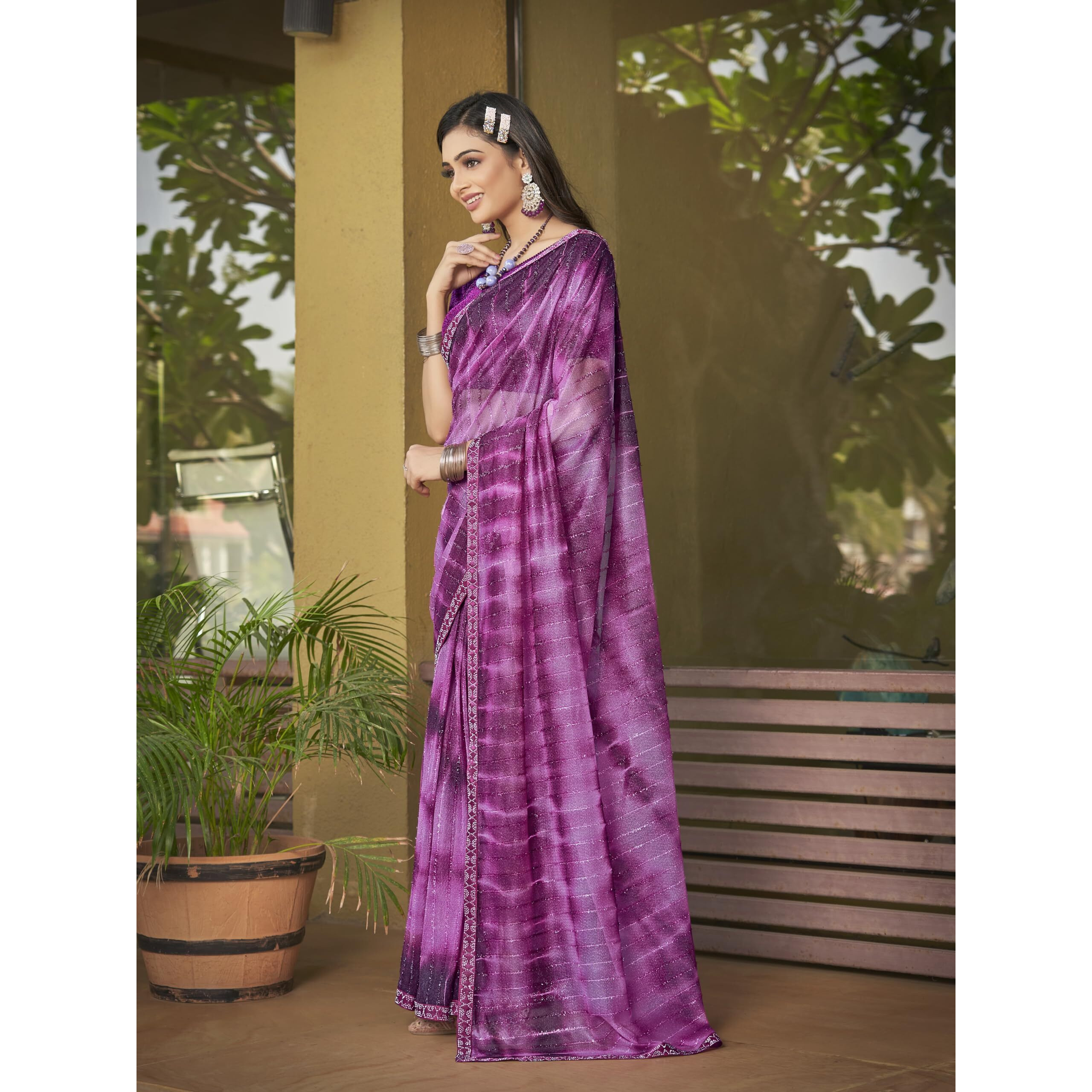 Glory Sarees Womens Lycra Ready To Wear Saree With Stitched Blouse (Wine)