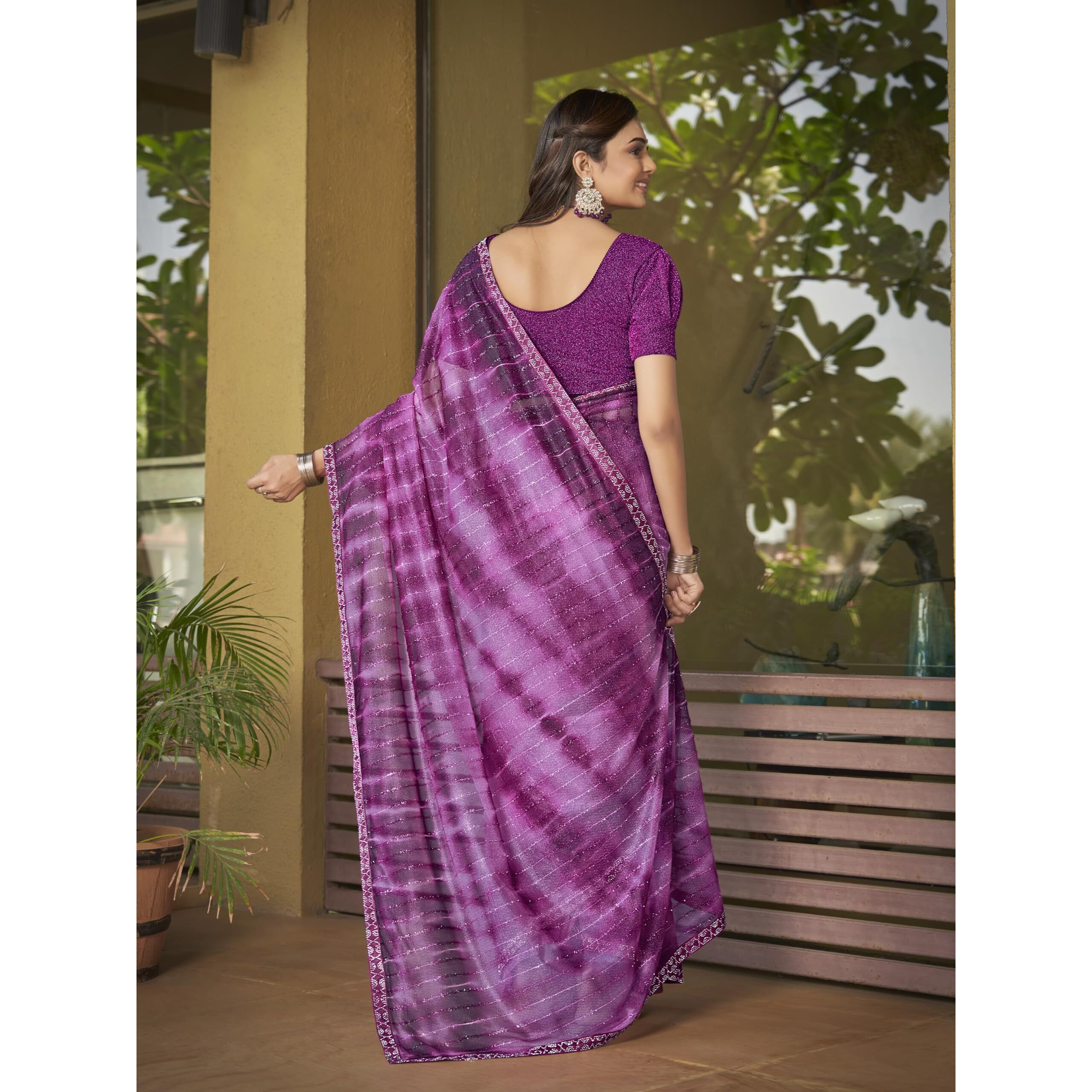 Glory Sarees Womens Lycra Ready To Wear Saree With Stitched Blouse (Wine)