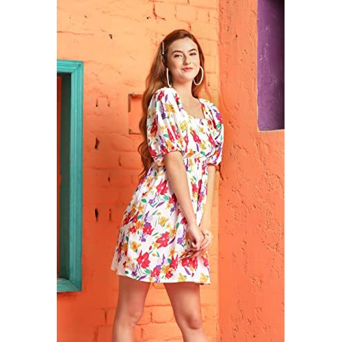 Greciilooks Womens Rayon A-Line Regular Fit Dress (Multicolour, Small)