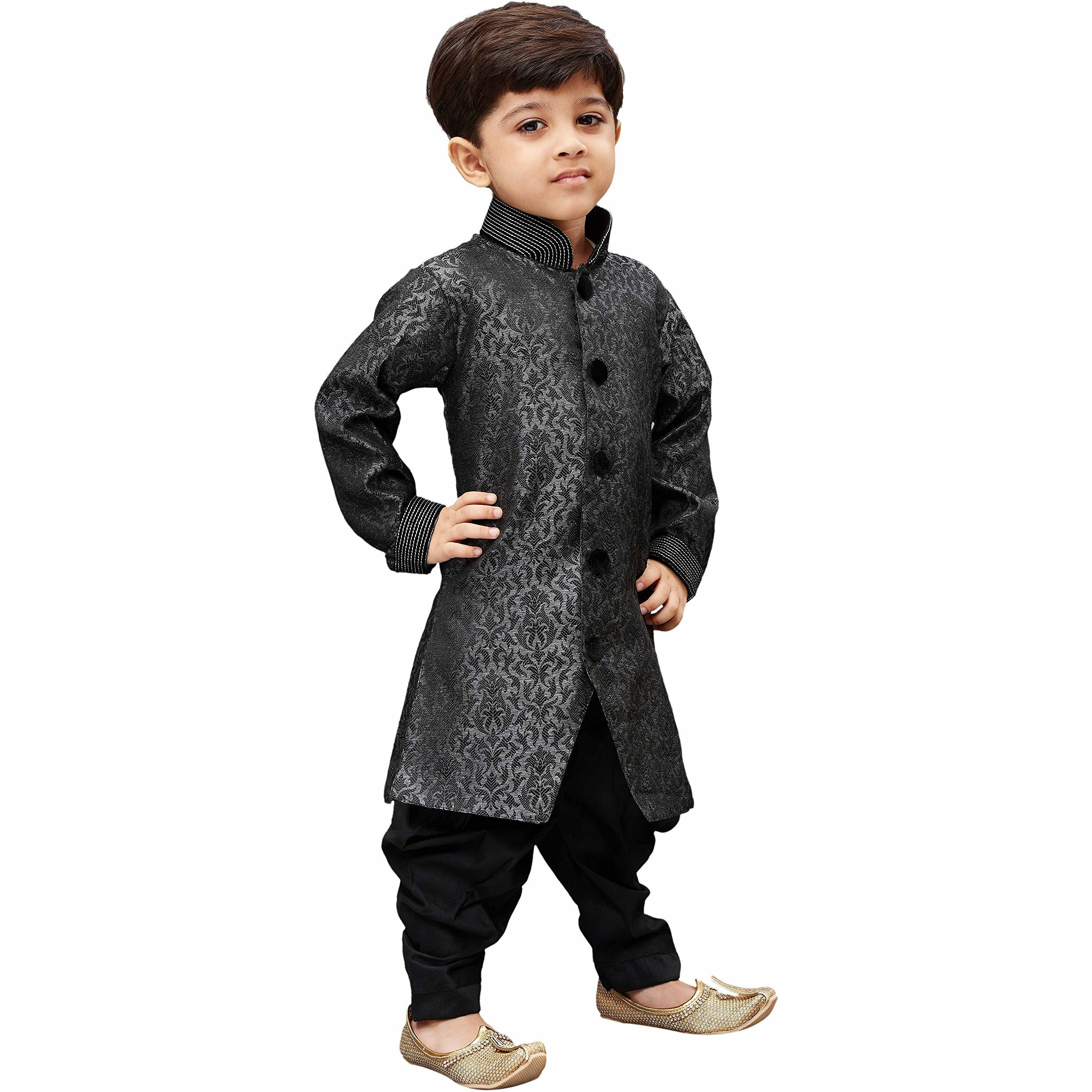 Jbn Creation Boys Silk Blend Grey Sherwani And Patiala Dhoti Set - Elegance Redefined For Kids | Indo Style Sherwani With Cowl Style Patiala Dhoti Pant Set_Vasbsw122_24