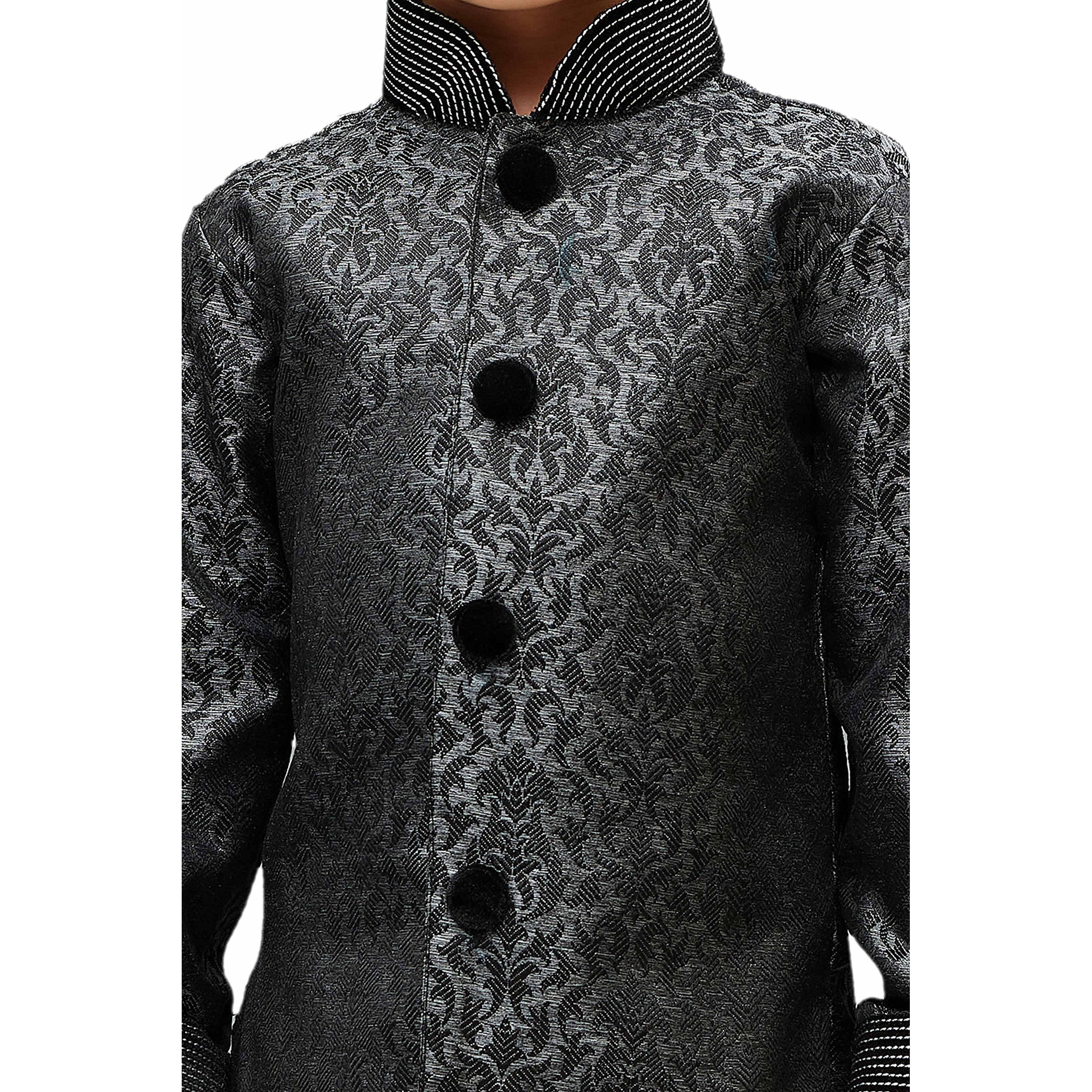 Jbn Creation Boys Silk Blend Grey Sherwani And Patiala Dhoti Set - Elegance Redefined For Kids | Indo Style Sherwani With Cowl Style Patiala Dhoti Pant Set_Vasbsw122_24