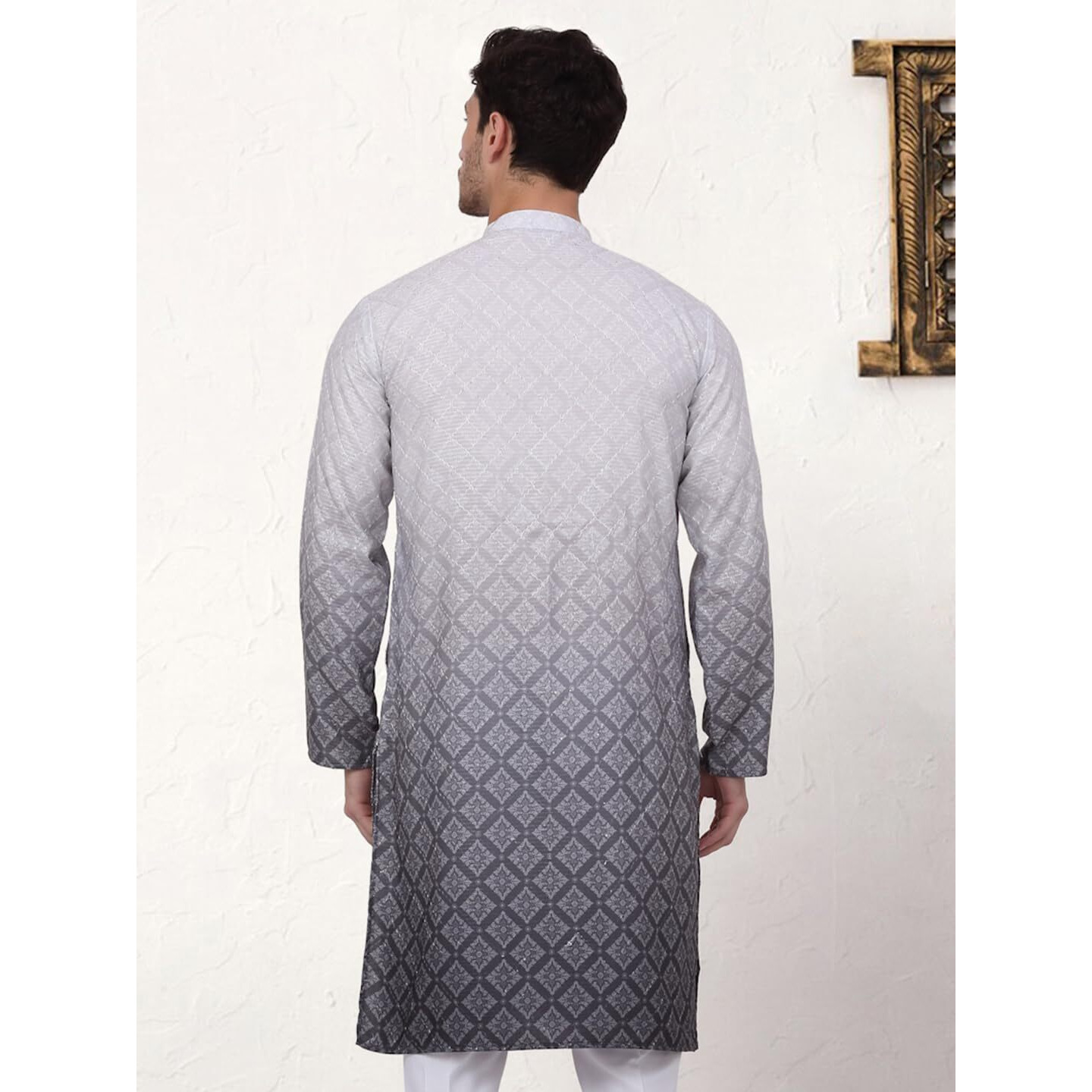 Jompers Men's Grey Ombre Pure Cotton Straight Kurta (Grey, M)