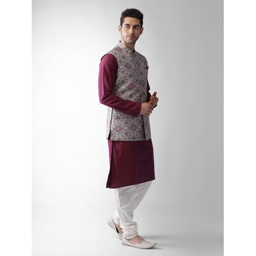 Kisah Men Grey Regular Kurta Churidar With Nehru Jacket, Full Sleaves, Knee Length, Straight, Regular Fit, Mandarin Collar Ethnic Wear