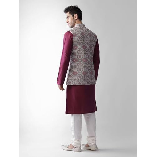Kisah Men Grey Regular Kurta Churidar With Nehru Jacket, Full Sleaves, Knee Length, Straight, Regular Fit, Mandarin Collar Ethnic Wear