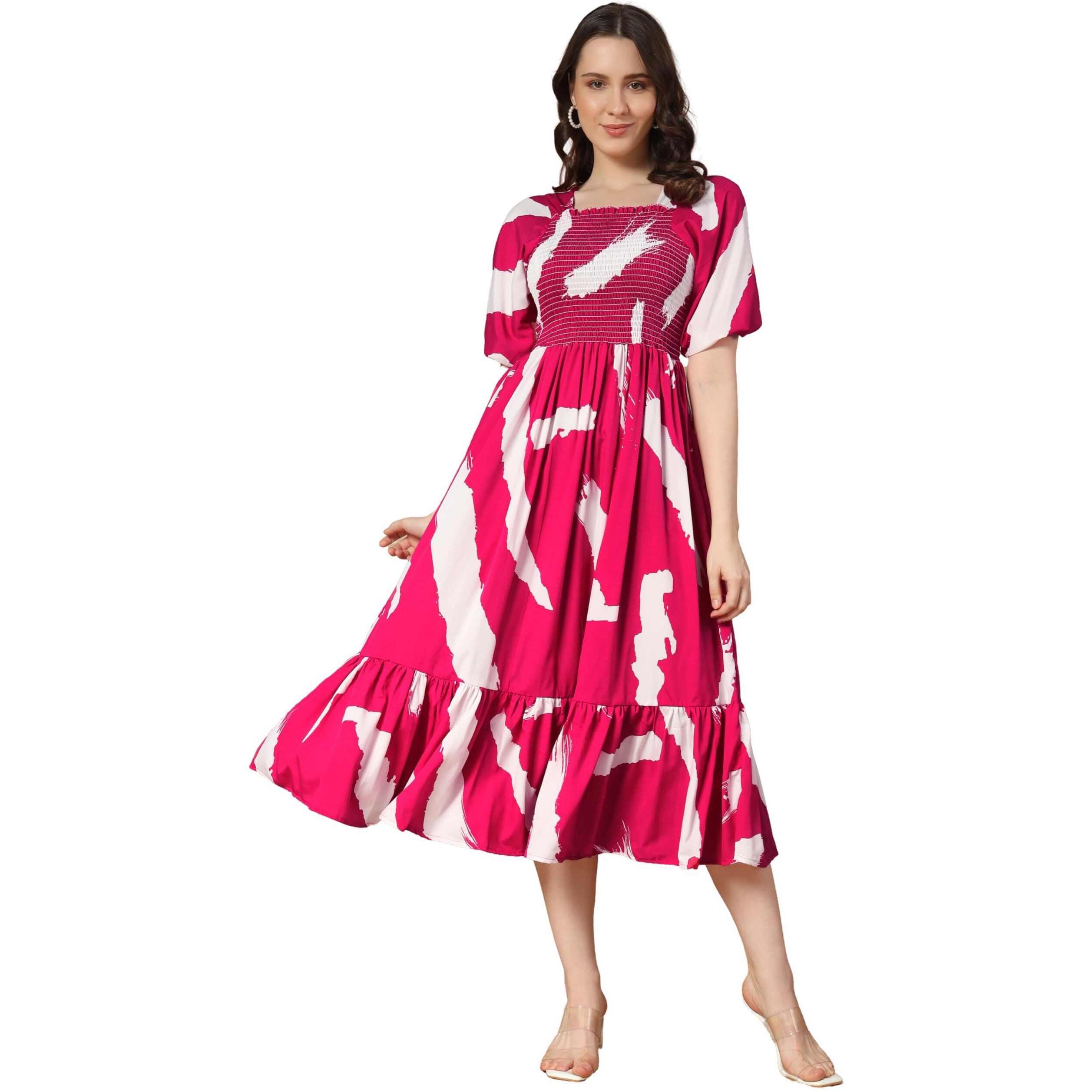 Kzully Women's Crepe A-Line Midi Dress (1001-Brush-Rani-Xxl_RedPink_2Xl)