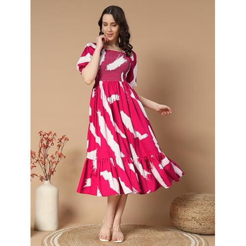 Kzully Women's Crepe A-Line Midi Dress (1001-Brush-Rani-Xxl_RedPink_2Xl)