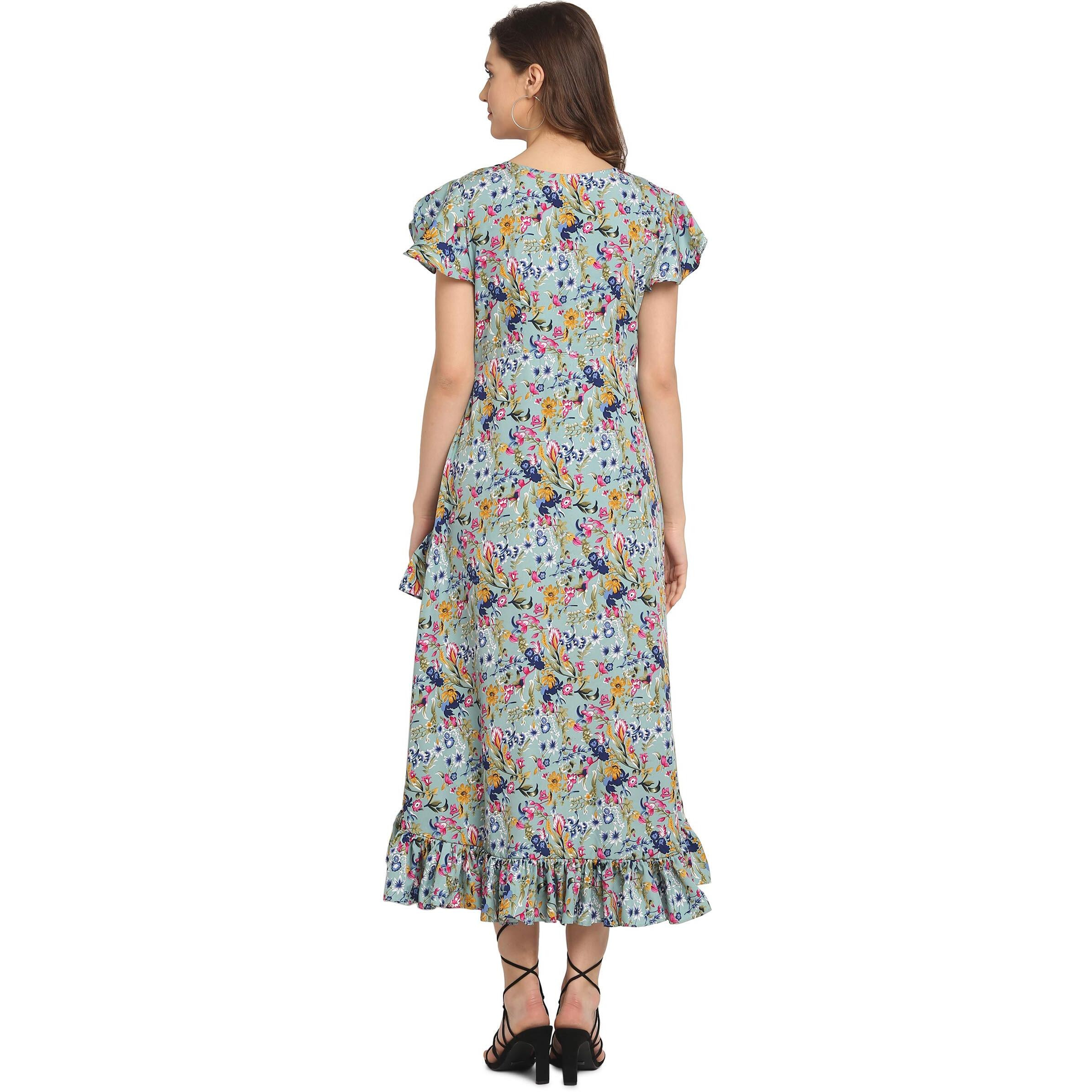 Oomph Dress For Women Stylish| Summer Vacation Style |Floral Print Wrap Maxi |Lightweight Flared Maxi Dress For Casual & Holiday Wear
