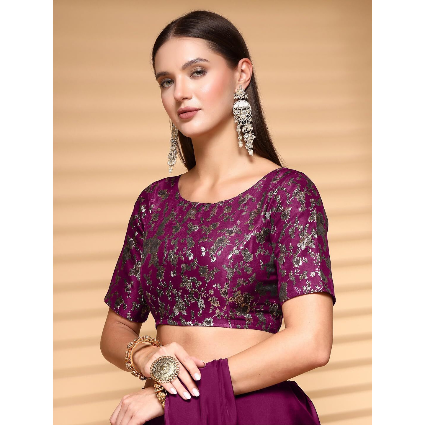 Oomph Readymade Blouse For Women, Brocade, Boat Neck, Rbbl523